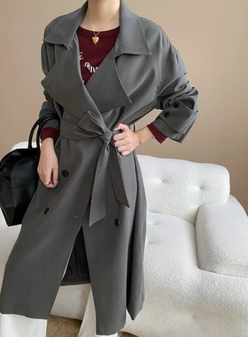 早秋新款 英伦风高级感翻领双排扣系带显瘦长款风衣 SN7807