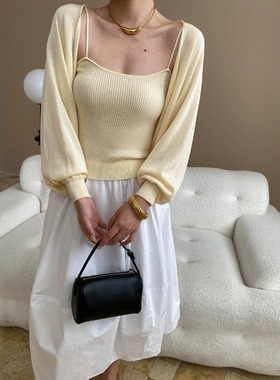 司南 温柔风纸片人 简约随性感针织吊带背心披肩两件套装 SN7346