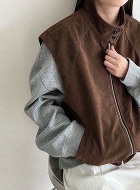 鹿西 韩系新款立领休闲麂皮绒马甲女叠穿秋冬设计感百搭外套8549