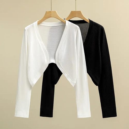 夏季冰丝针织开衫女洋气薄款罩衫外搭短款上衣空调衫防晒披肩外套