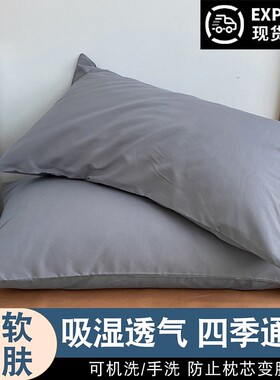 纯色简约枕套水洗棉一对装成人48cmx74cm学生宿舍单人枕芯内胆套