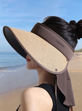 空顶防晒帽女夏防紫外线超大帽檐遮阳帽护颈冰丝披肩遮脸太阳调节