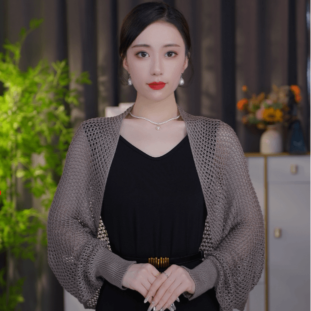 【四季】【冰丝长袖披肩】新款混纺夏秋季针织披肩百搭款时尚女长