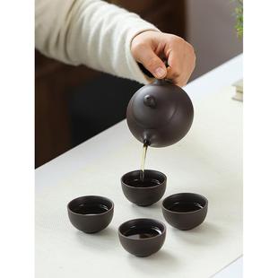 原矿朱泥户外便携快客杯家用一壶四杯茶叶罐简约旅行茶具套装
