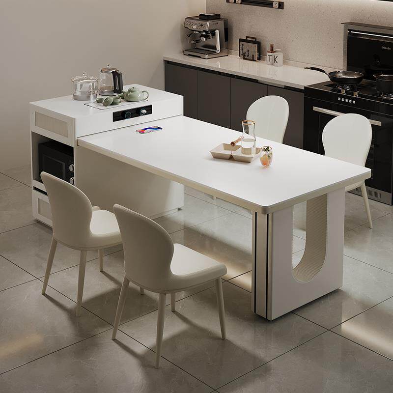 岩板岛台餐桌2025新款意式极简一体式小户型多功能家用可伸缩导台