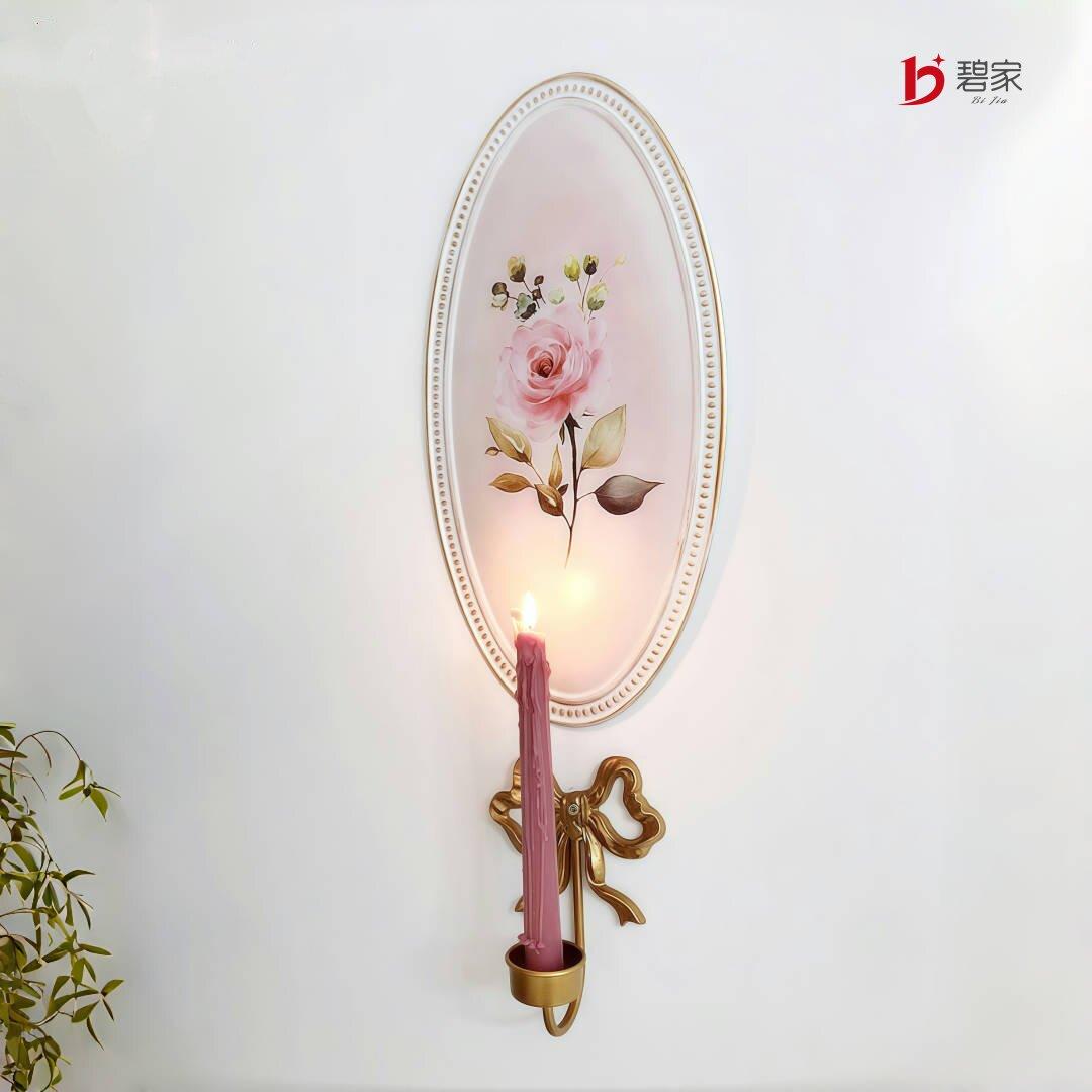 复古法式田园玫瑰花铁艺挂画装饰画壁画壁饰烛台壁饰户外花园挂饰