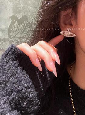 RainbowNation土星满钻铆钉耳钉轻奢高级感气质大气后太西耳饰