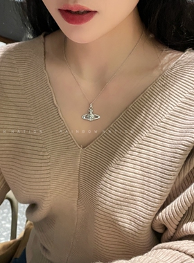RainbowNation土星项链s925银锆石精致高级感轻奢纯银毛衣链女款