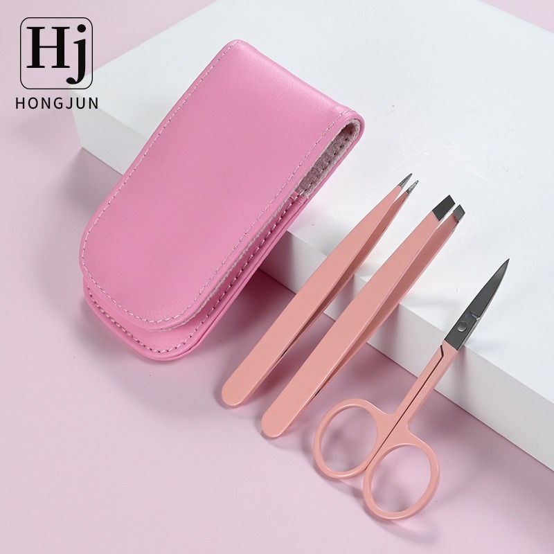 厂家批发粉色眉夹3件套眉夹捏子拔毛夹眉夹拔毛钳眉毛夹镊子套装