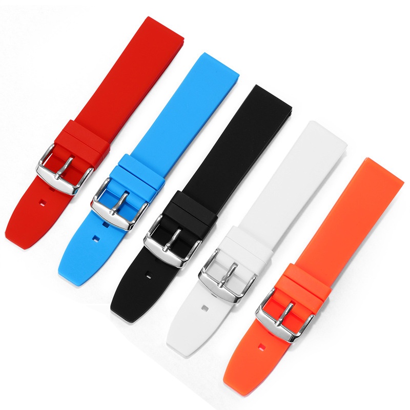 现货批发 通用款平接口硅胶手表带 16/18/20/22mm 针扣蝴蝶扣表链