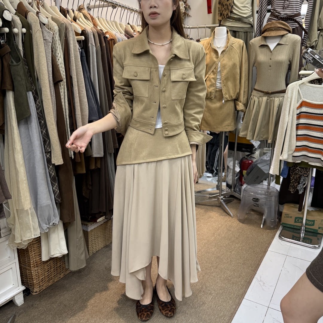韩版夹克外套不规则拼接半身裙