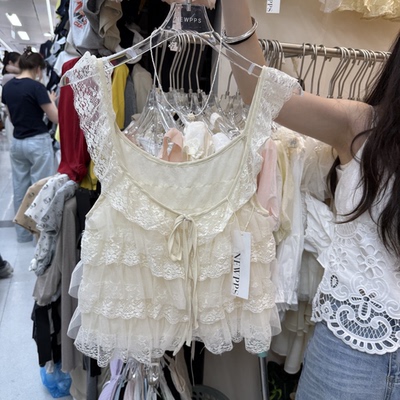 韩版蕾丝荷叶边V领吊带背心上衣