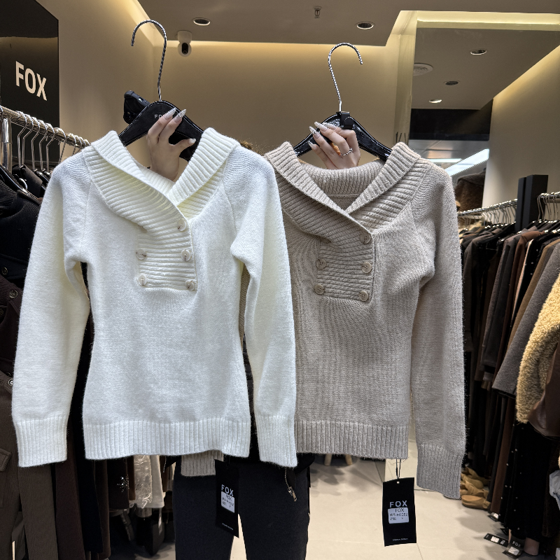 韩版时尚一字肩露肩辣妹针织毛衣