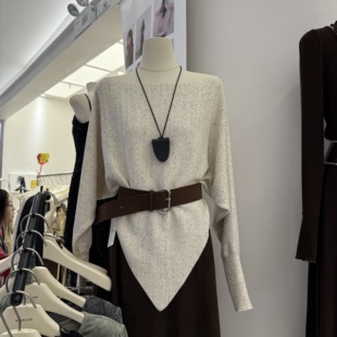 针织衫 慵懒一字肩不规则长袖 s68818w200 韩版 十三行拿货2025冬新款