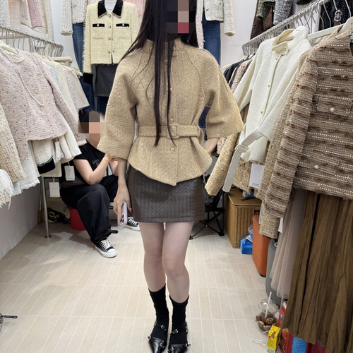 韩版温柔小香风立领短款收腰外套