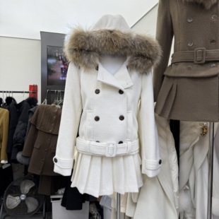 双排扣连帽毛领收腰羽绒服s68805w489 韩版 十三行现货2025冬季 新款