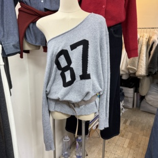 数字慵懒风露肩针织毛衣s68921w123 韩版 十三行拿货2025冬季 新款