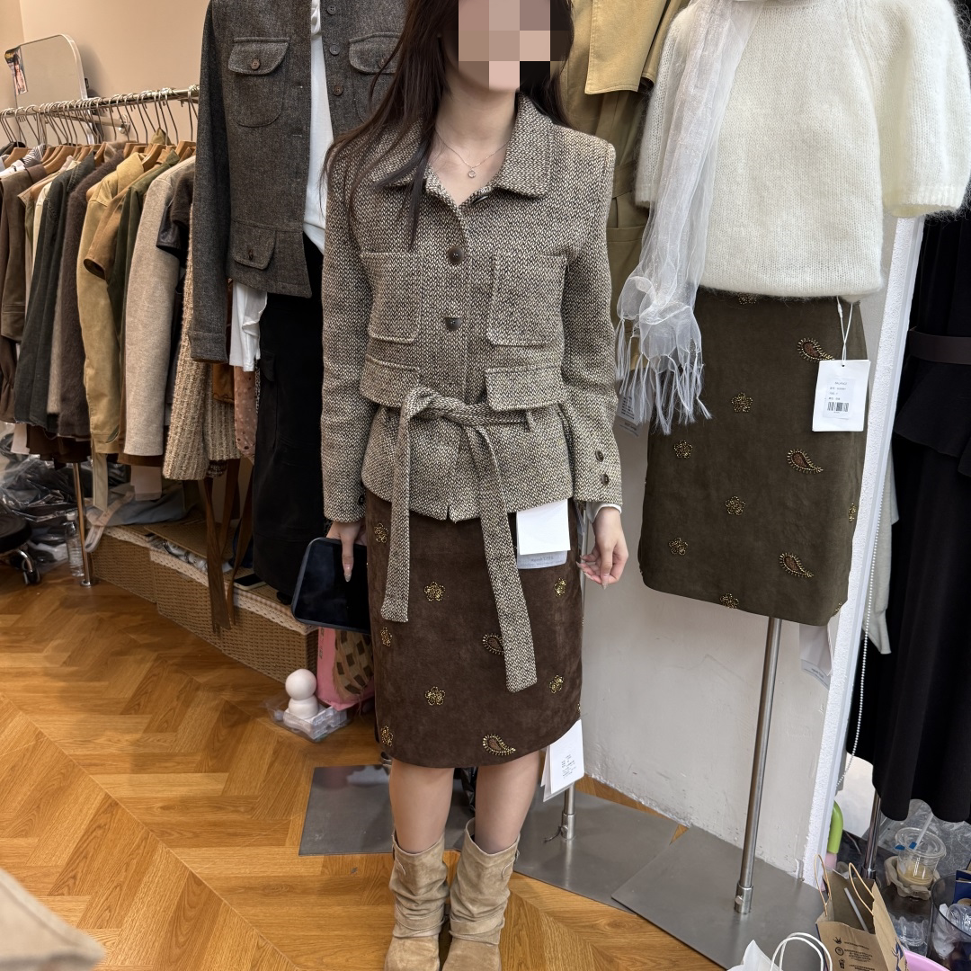 韩版小香风粗花收腰夹克外套女