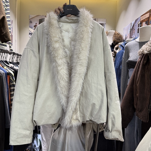 时尚 韩版 毛领拼接棉服外套女S68634W289 新款 十三行现货2025冬季