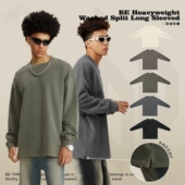 INF 复古纯色宽松开叉卫衣男 t恤ins美式 春秋新品 460G水洗重磅长袖