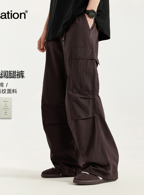 INF|美式潮牌成衣水洗阔腿工装裤春夏新品街头多口袋宽松休闲裤男