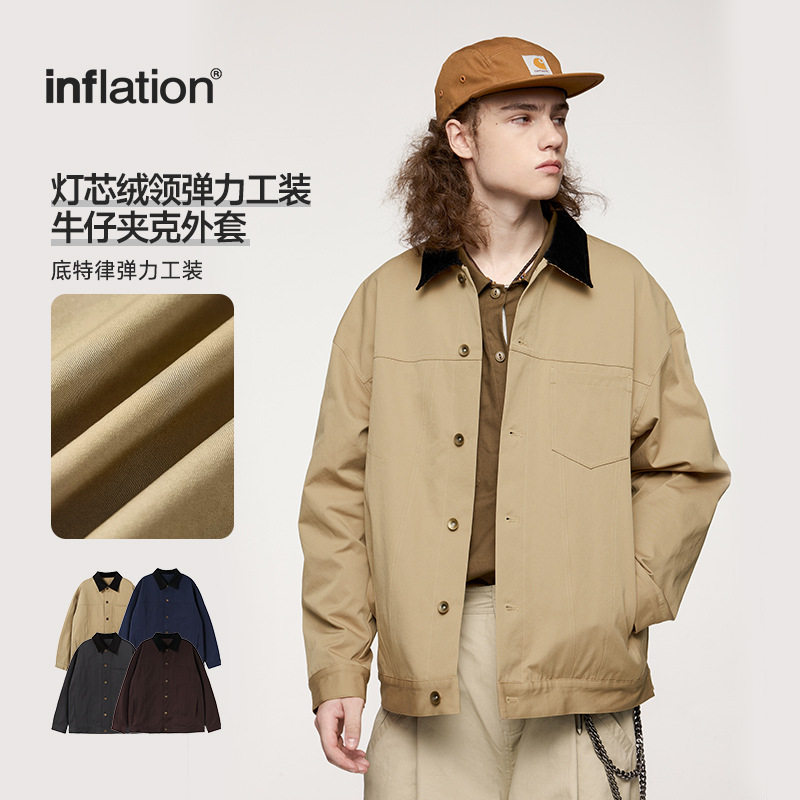 灯芯绒领弹力工装牛仔夹克外套秋冬新款街头潮牌底特律工装上衣男