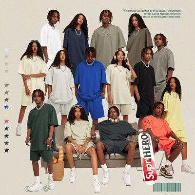 305G重磅大地色落肩纯色短袖