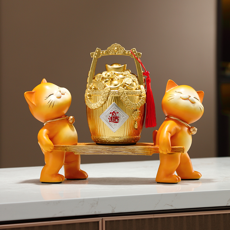 招财猫摆件一桶金装饰品 客厅轻奢高档电视柜装饰摆件招财进宝