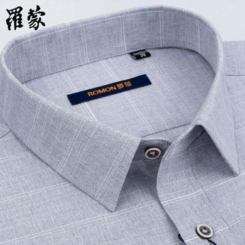 罗蒙灰衬衫男短袖中年商务休闲爸爸装2025夏天免烫条纹半袖薄衬衣