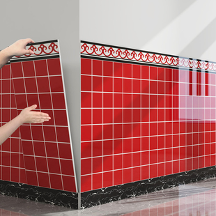 红色格子墙纸墙裙护墙板商用餐饮墙面装 饰板墙贴自粘饭店墙壁贴纸