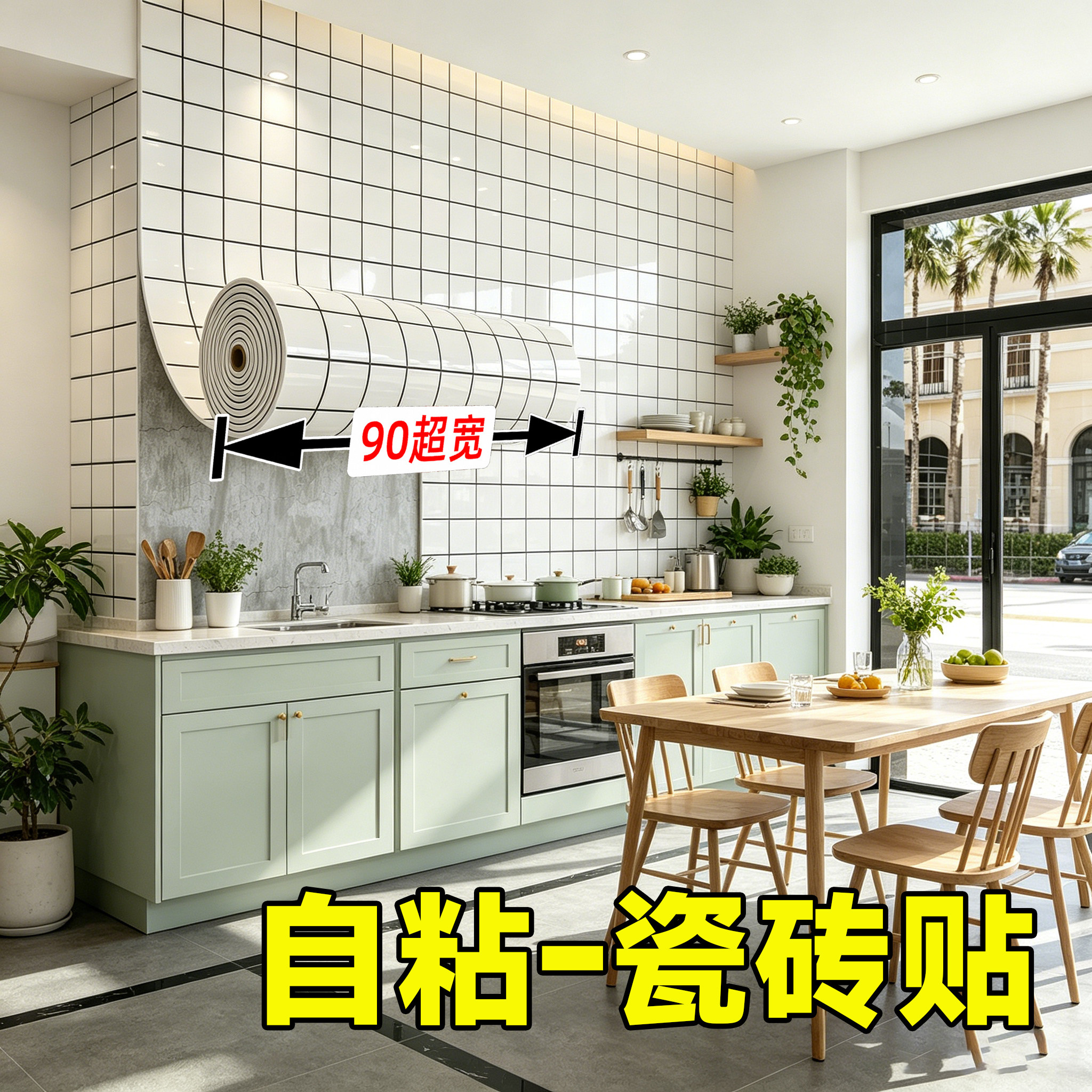 室内装修护墙板自己安装仿瓷砖墙贴加厚自粘厨房防油防火墙面贴纸