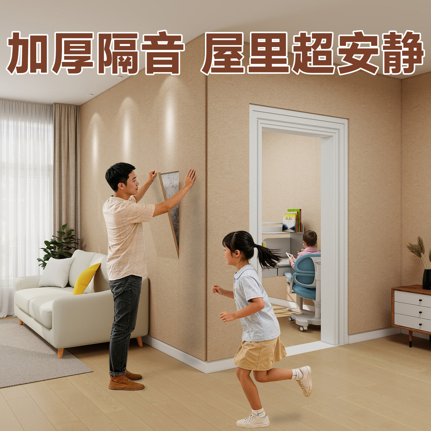 儿童房墙面装饰贴纸不伤墙隔吸音棉自粘墙面护墙板3d立体毛毡墙贴