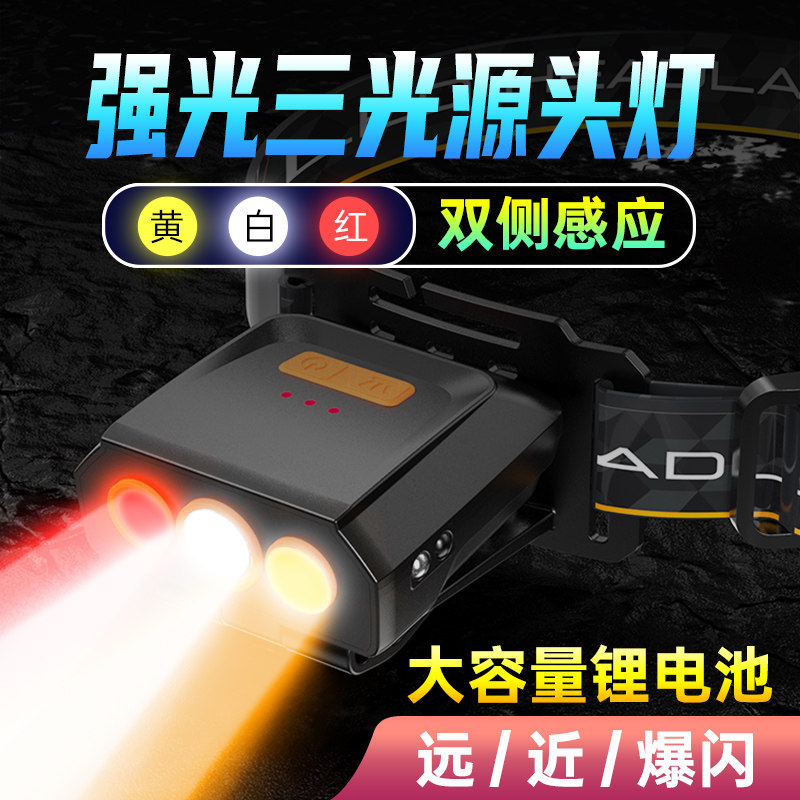 户外老曹三眼鹰钓鱼头灯钓鱼专用2025新款超强亮三光源双侧感应