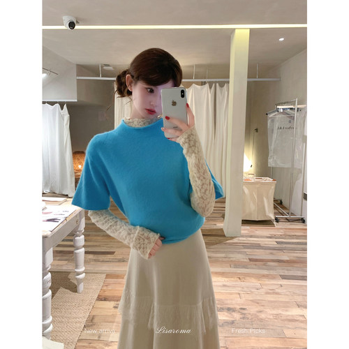 雾海柔绒半高领宽松针织衫女秋冬