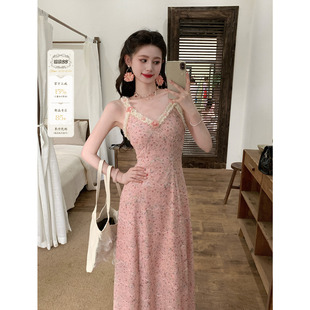 现货一生罗曼【迷雾精灵】法式复古吊带长款连衣裙女夏季碎花长裙