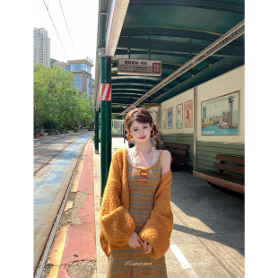 一生罗曼【蜜橘】法式复古慵懒羊毛针织开衫女秋冬宽松毛衣外套