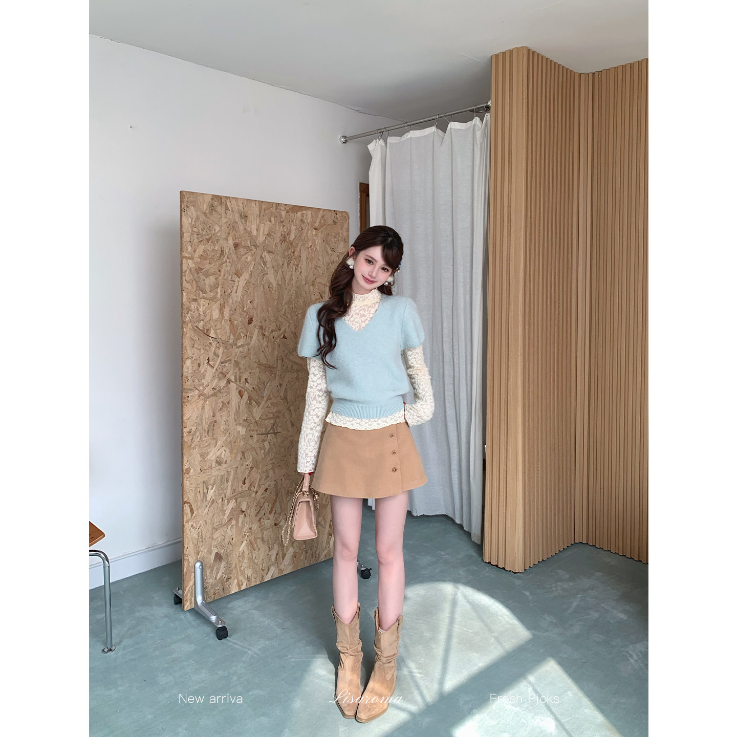 一生罗曼【清潭天晴】法式复古叠穿兔毛针织毛衣女秋冬修身针织衫