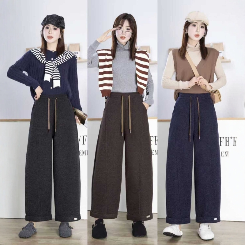 2526#花郎兔毛呢云朵裤【L码腰围74拉伸90裤长96】