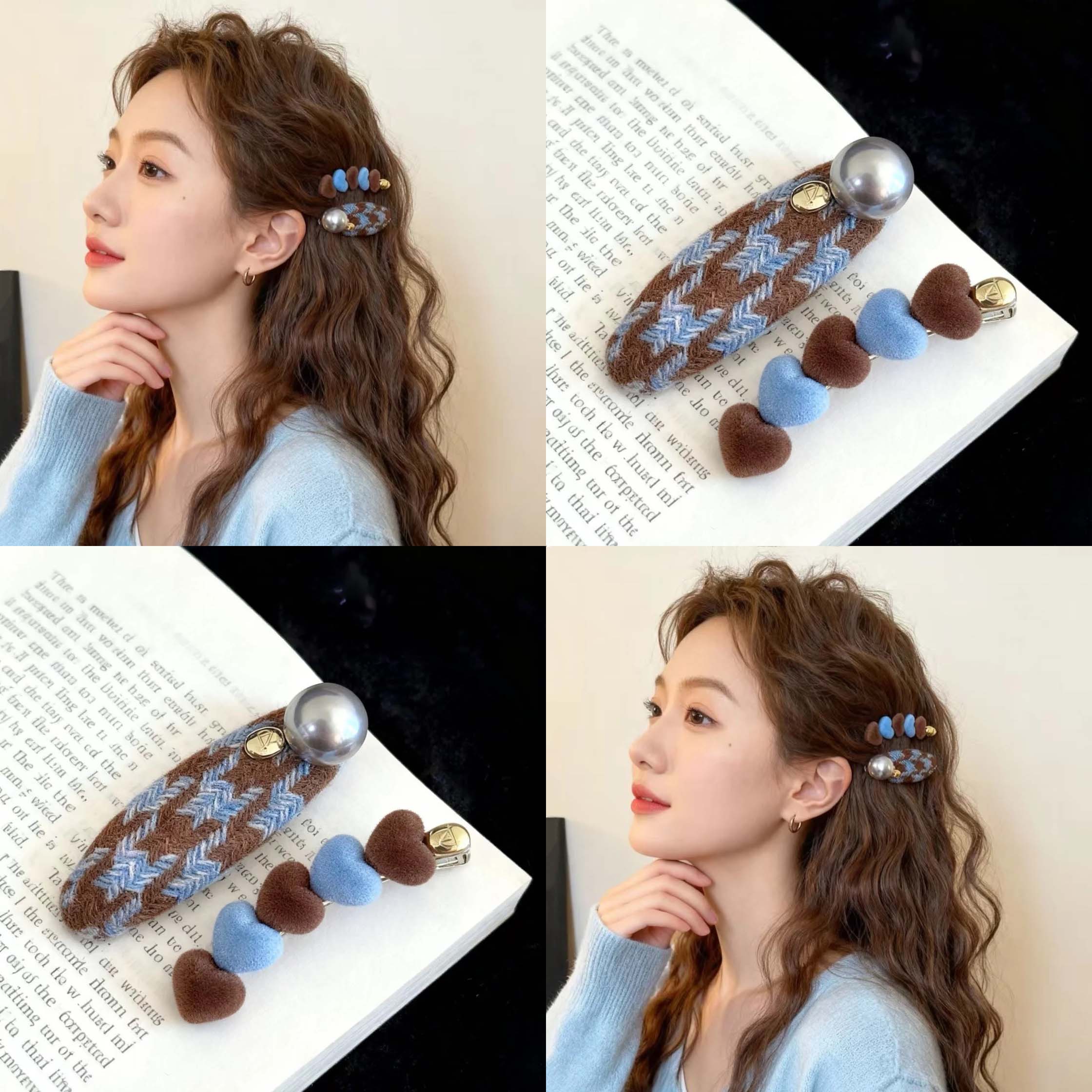 高级感丝绒爱心撞色发夹一字夹女2025新款前额侧边刘海夹发卡头饰