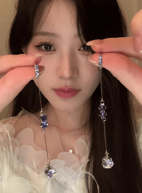 轻奢紫色长款流苏锆石耳钉女2025新款爆款时尚气质耳环高级感耳饰