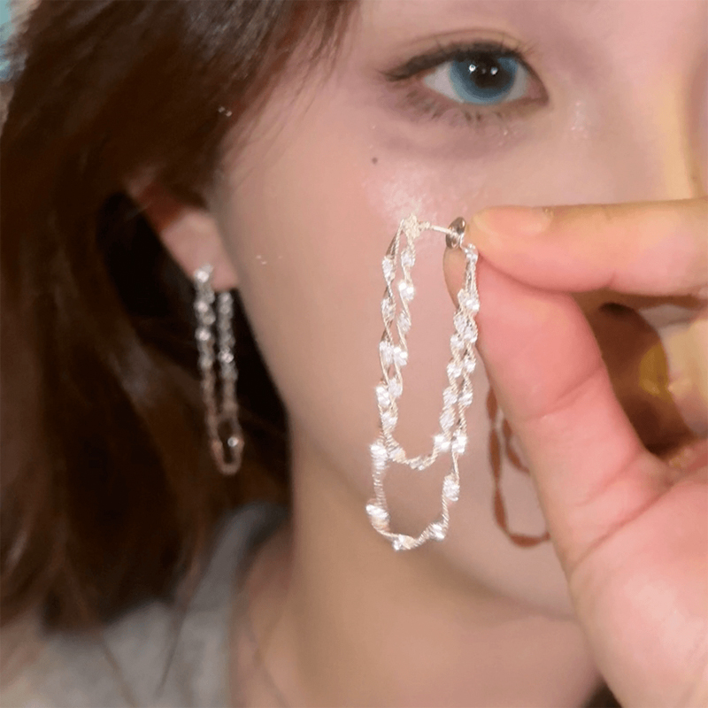 波光粼粼双层链条耳钉女2025新款爆款小众百搭耳环高级感流苏耳饰