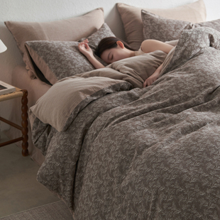 全棉双层纱四件套纯棉色织提花纱布轻奢床上柔软被套床笠款床品