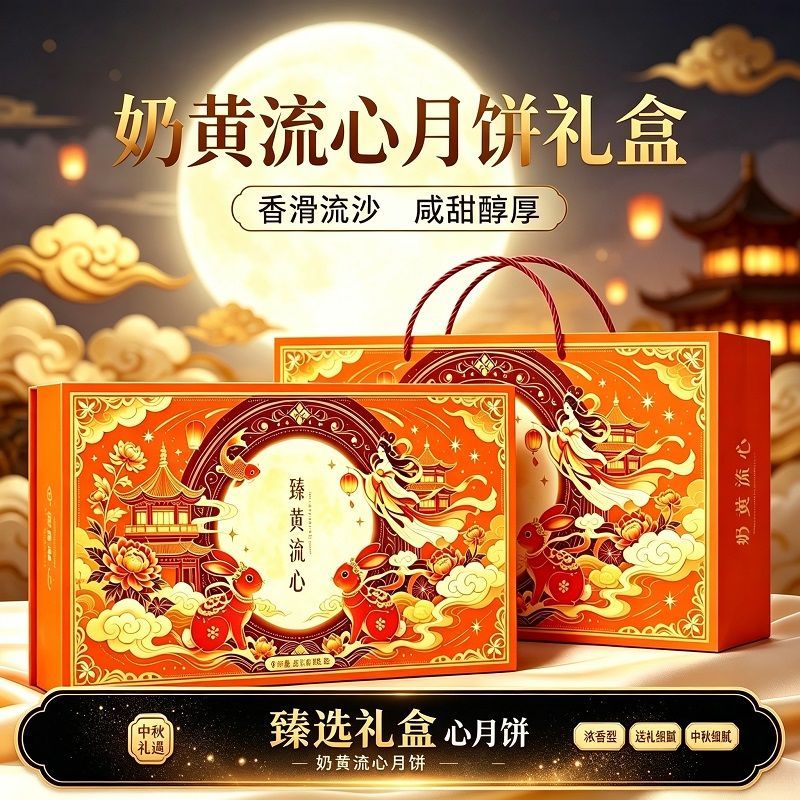 礼盒装】奶黄流心月饼360g爆浆中秋节日糕点心送礼团购商用批发价
