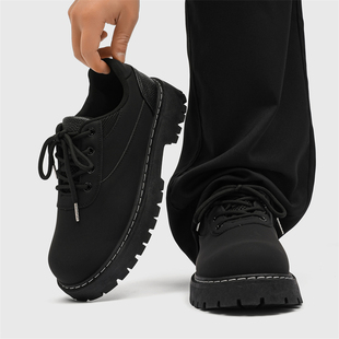 哑光皮厚底德比鞋男2026新款暗黑风工装鞋百搭增高时尚休闲皮鞋男