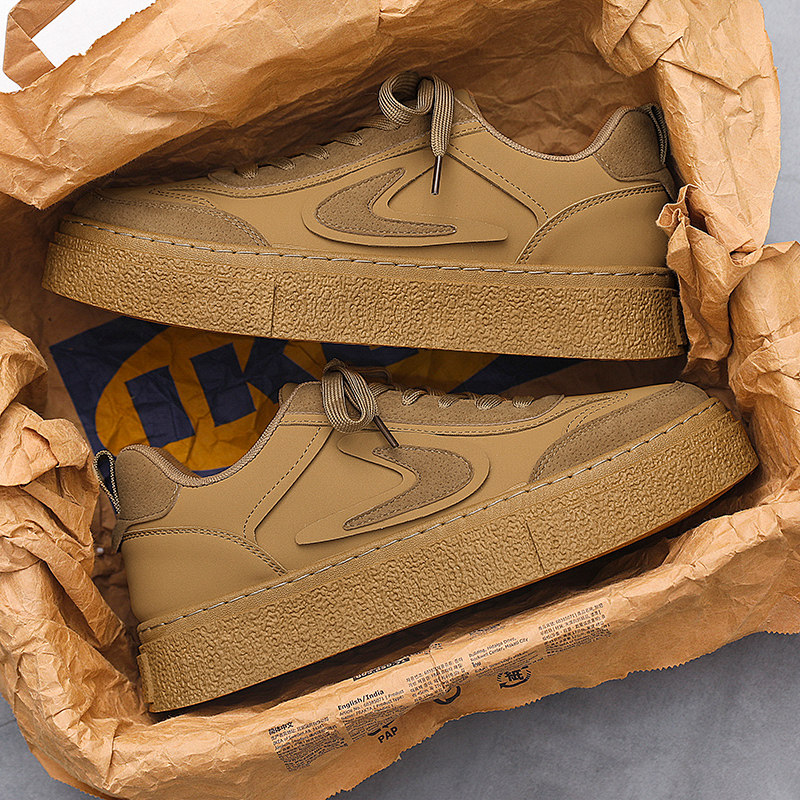 小麦色男鞋冬季2025新款潮牌小众平底板鞋休闲运动秋季百搭德训鞋,流行男鞋,休闲板鞋,淘宝优惠券,粉丝福利购,淘宝优惠卷