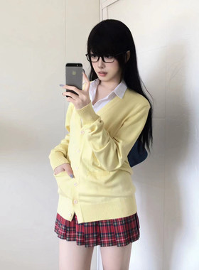 春秋款jk制服动漫黄开衫毛衣女学生可爱甜美学院风校供感针织套装