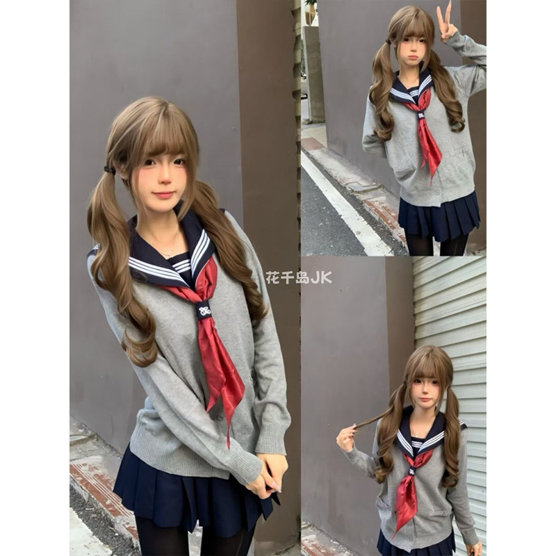 软妹JK日系秋冬制服纯色针织毛衣开衫外套女学院绀短裙校供感套装