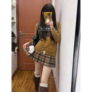 小棕同格/JK制服新品咖啡棕开衫毛衣外套秋冬短裙软妹百褶裙套装