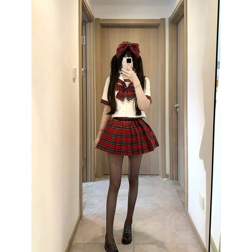 原创新款苏格兰水手服红格裙现货Jk制服日系显瘦百搭夏季一整套装