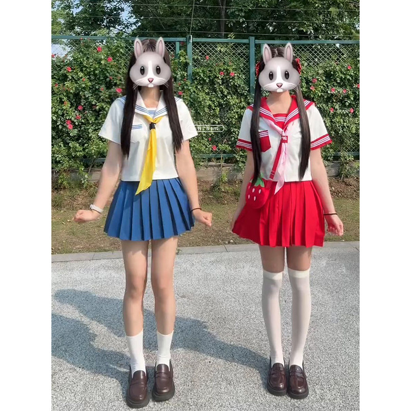 夏季新品jk双子星红色制服穿搭日系基础款三本水手服校供闺蜜套装图片